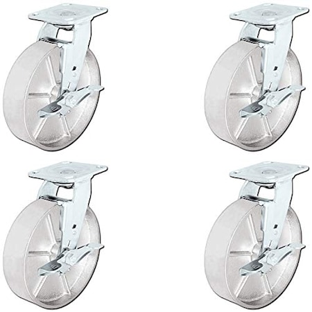 Casterhq 8"x2" Steel Wheel Casters, Swivel Casters W/ Top Locking, PK4 HD-8X2SS4P-TLB
